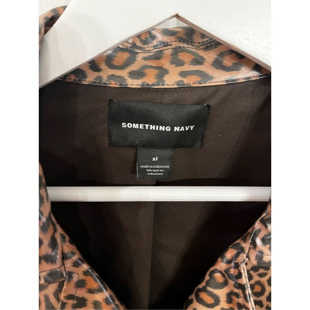 Something Navy Tan Macaroon Leopard Unbelted Rain Coat sz XL NWT - Picture 4 of 8